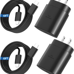 25w usb c super fast charger with 10ft cable – for samsung galaxy & android (2 pack)